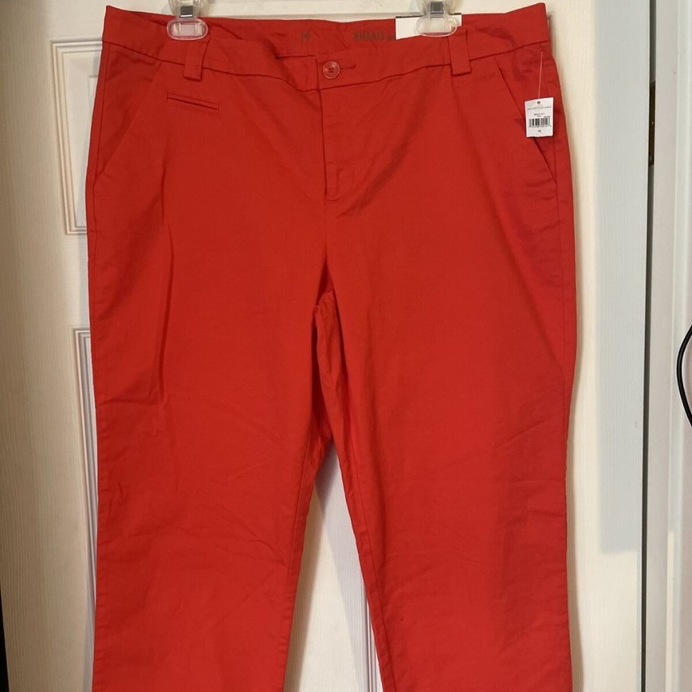 Gap Pants Size 14 Vintage Rolled Crop Red Orange Khaki Stretch